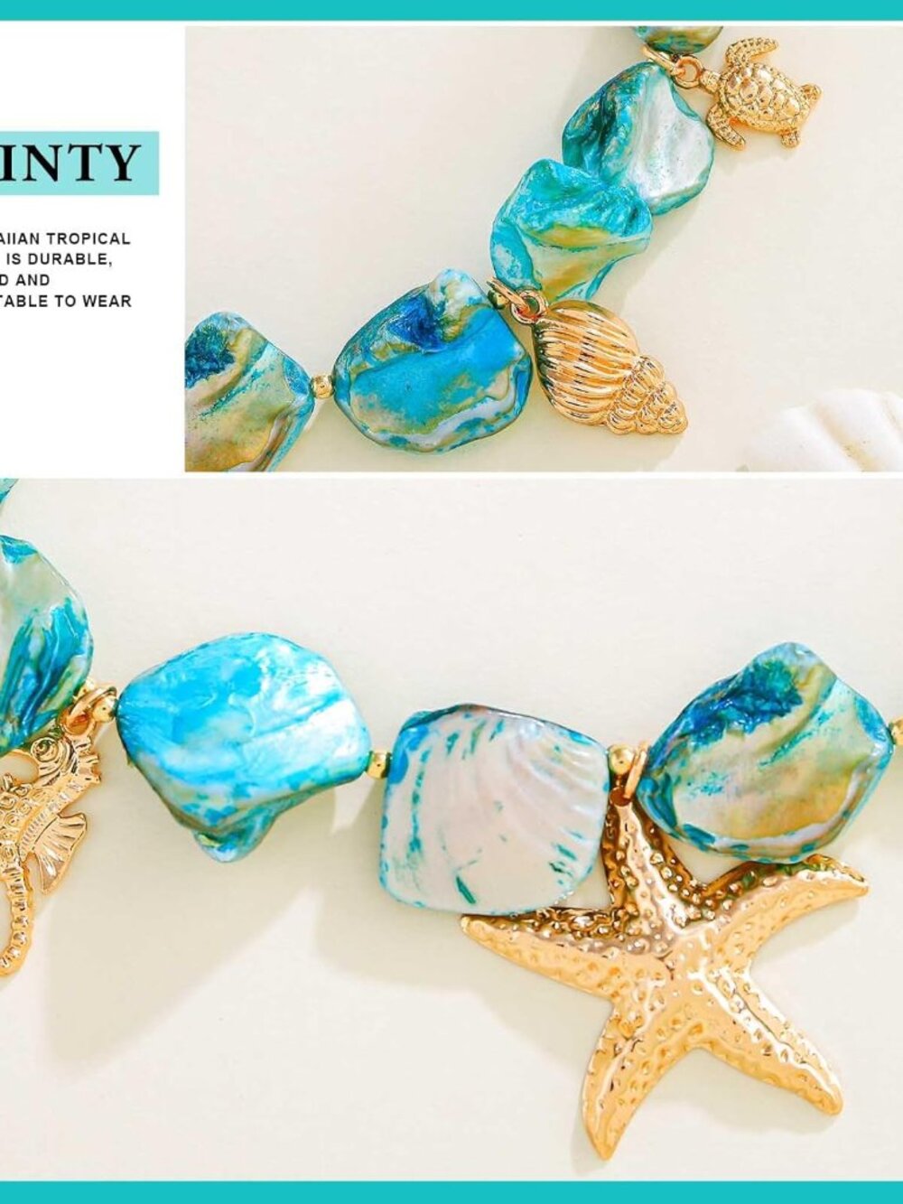 Starfish Shell Necklace Gold Seashell Pendant Necklaces Summer Charm Trendy Chok - Picture 6 of 7